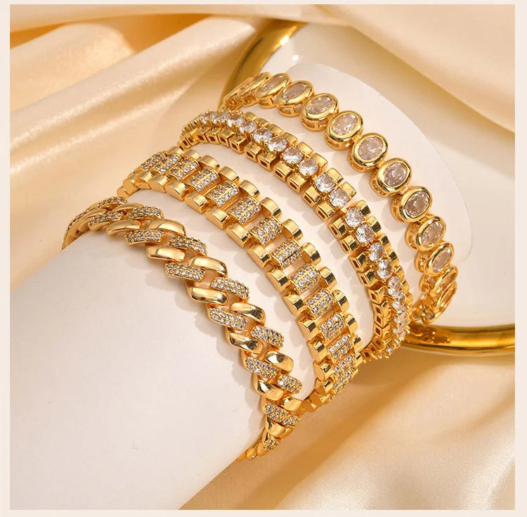 Golden Bloom Zirconia Link Bracelet - Saphi Chic 