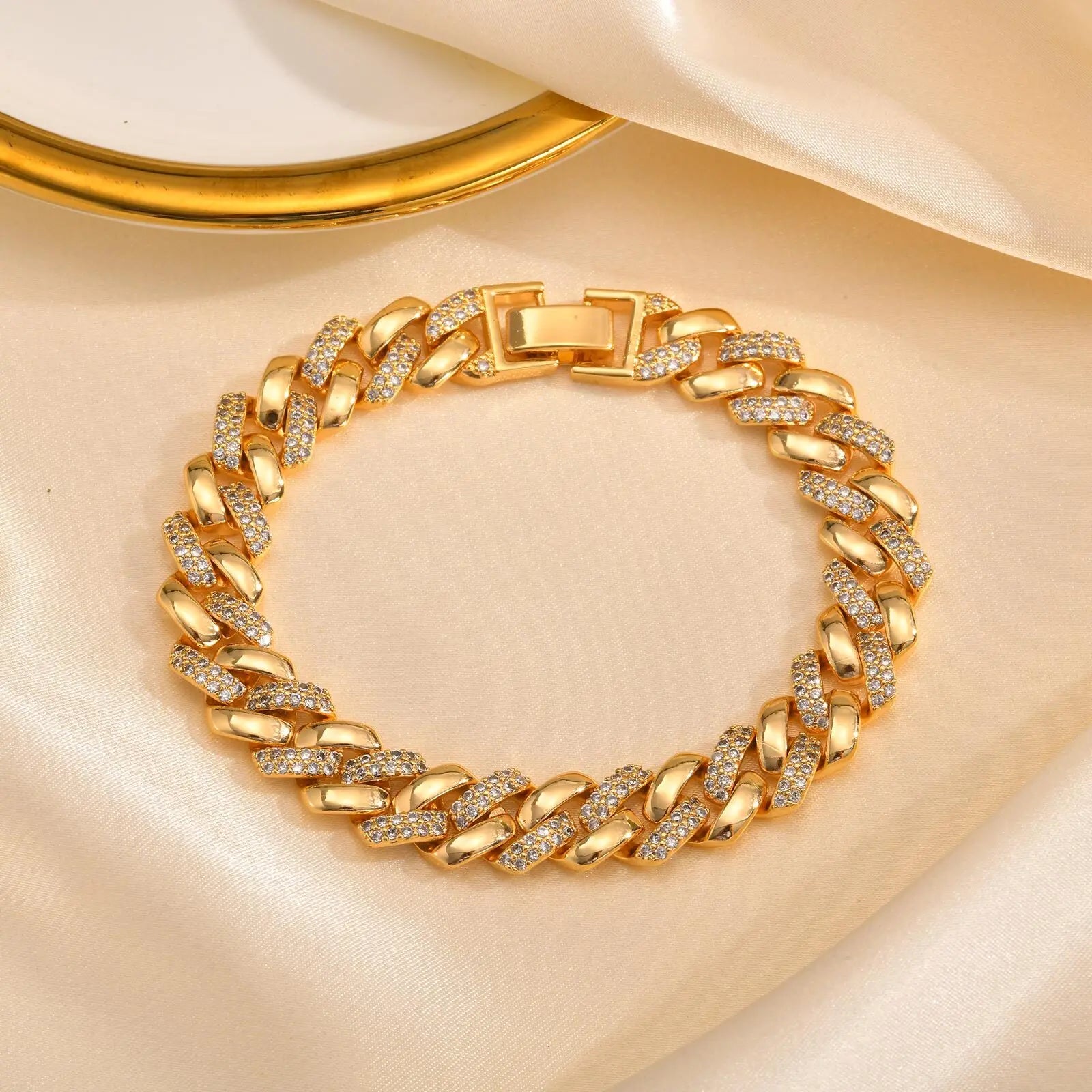 Golden Bloom Zirconia Link Bracelet - Saphi Chic 