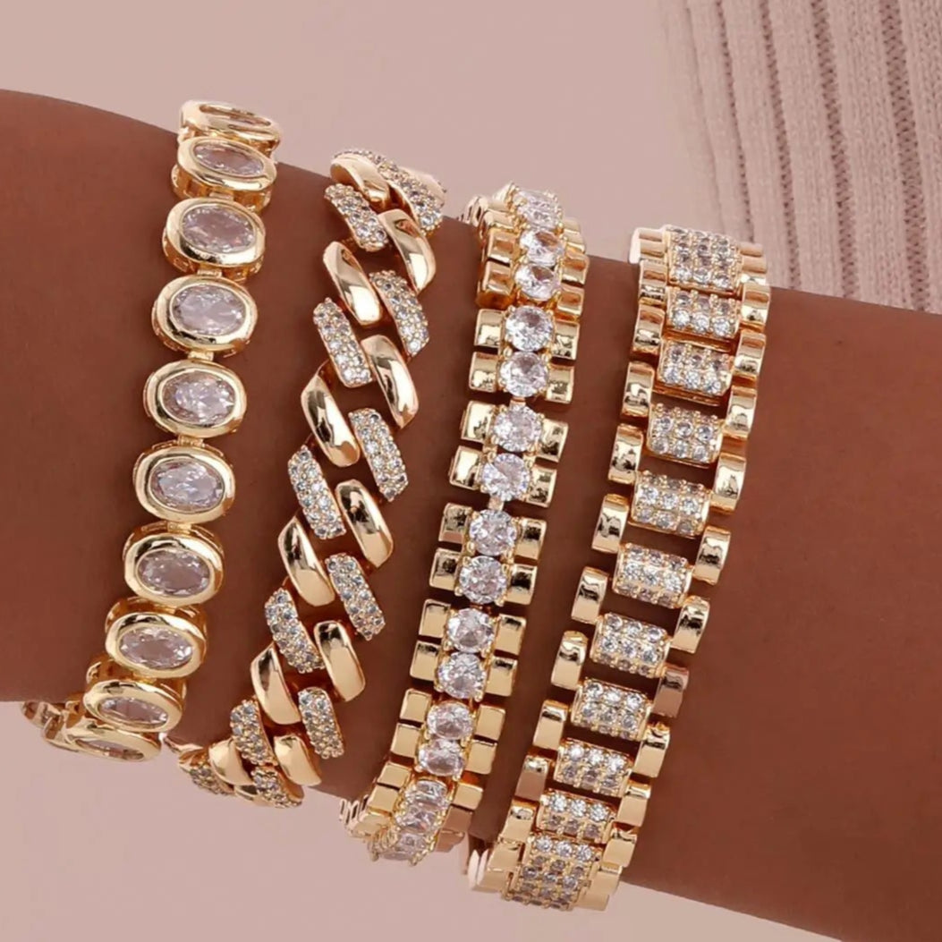 Golden Bloom Zirconia Link Bracelet - Saphi Chic 