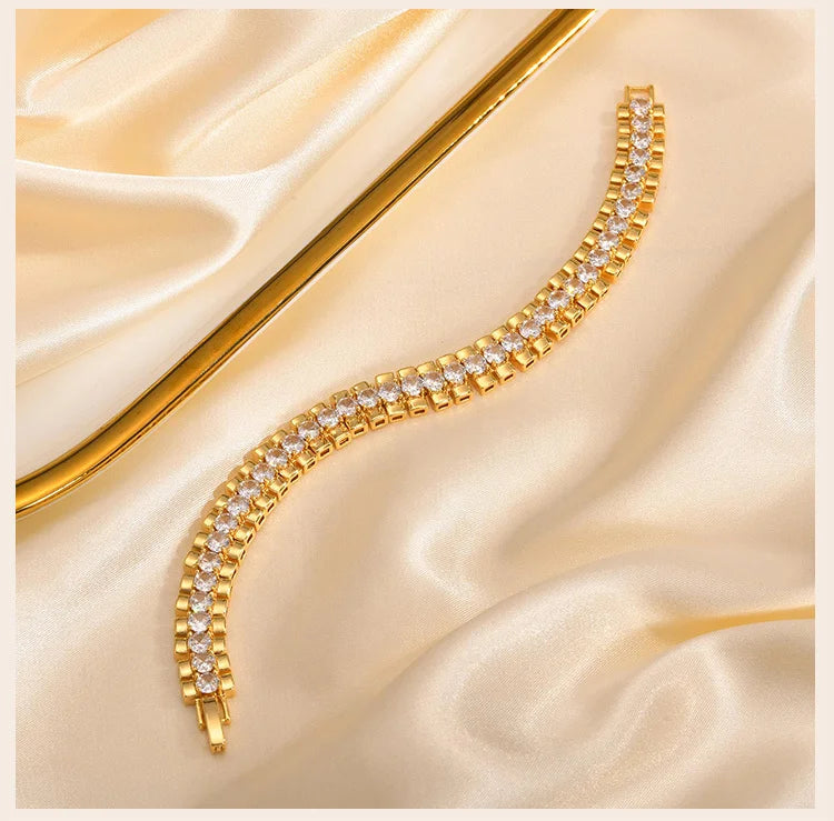 Golden Bloom Zirconia Link Bracelet - Saphi Chic 